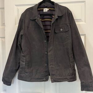 Flint and Tinder Flannel-Lined Waxed Trucker Jacket, Dark Grey, Size XL.